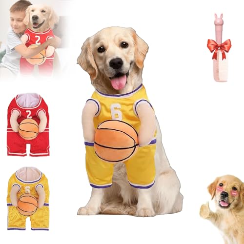 Dog Basketball Costume, Dog Basketball Halloween Costume, Dog Dribbling Basketball Costume with Ball, Funny Sports Outfit Cosplay Clothes for Dog (Yellow, Large) von Oueet