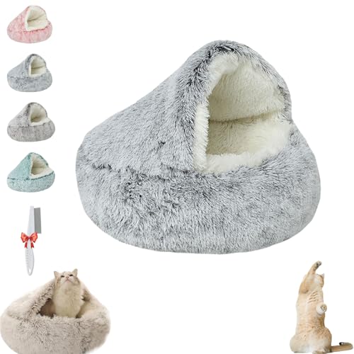 Oueet Fauven Calming Seashell Bed, New Lapcatz Nest Bed, Semi Enclosed Pet Nest, Removable Washable Lap Catz Nest Bed, Lapcatz Bed for Indoor Cats Cave and Calming Dog Beds (Gray, 15.7in) von Oueet