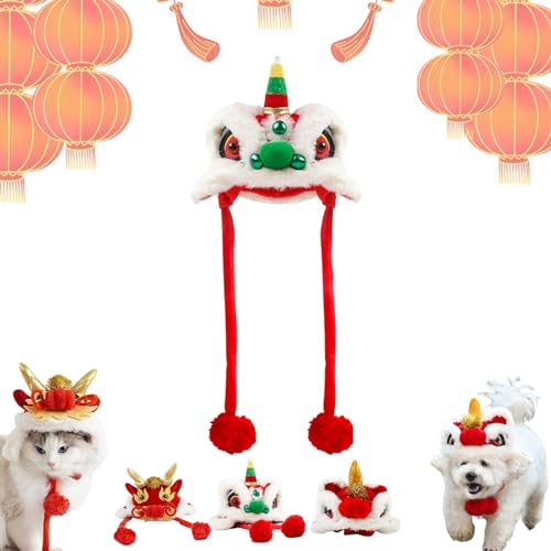 Year of Dragon Dog Cat Hat - Dance Lion Pet Costume, Dog Cat New Years Hat, Chinese Dragon Pet Costume, Pet Dog Costume Chinese Style New Year, Warm Wrap Hood, for Lunar New Year Parties (A, L) von Oueet