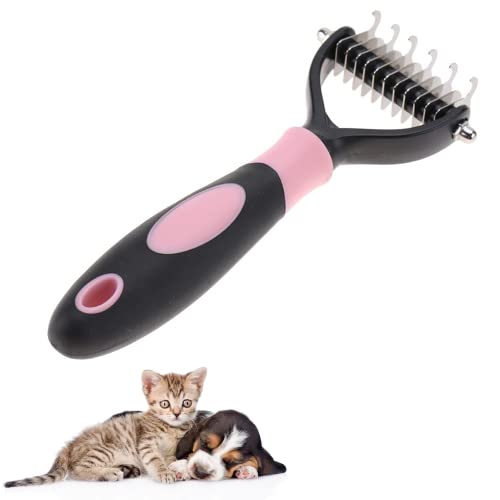 Edelstahl Pet Grooming Dematting Comb Professionelle Knotenkammbürste mit 2 seitigem Undercoat Rake für Katzenhunde katzenbürste hundebürste langhaar 2 in 1 Unterwolle Bürste(Rosa) von Oumefar