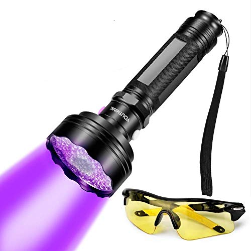 Oumefar 2 in 1 Leistungsstarke Taschenlampe Taschenlampe Handheld Detektor mit UV Sonnenbrille Brille Detektor Werkzeug für Haustiere Urinflecken von Oumefar