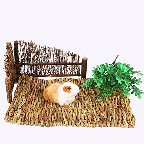 Oumefar 2Größen Pet Hamster Grass Mat Handgewebtes Stroh Heu Kaninchen Bett Spielen Toy Bunny Bettwäsche für Kleintier Schlafen Kauen(L) von Oumefar