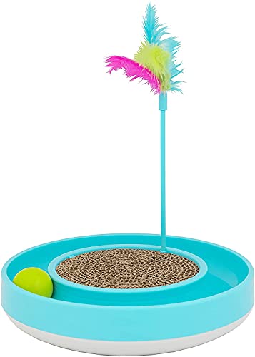 Our Pets Wobble Kratzspur Katzenspielzeug – Interaktives Katzenspielzeug für Indoor-Katzen mit Katzenballbahn, die rollt, Federstab und Kratzunterlage Ideal als Kätzchenspielzeug zum Selbstspielen, um von Our Pets