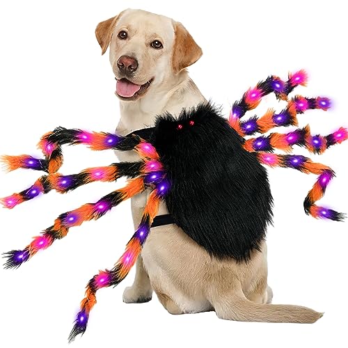 OurWarm Hunde-Halloween-Kostüme für Haustiere, 64 LEDs, pelzig, riesig, Spinnenkostüm, lustiges Hundekostüm für mittelgroße und große Hunde, Halloween-Party-Dekoration, Welpen, Haustiere, Outfits, von OurWarm