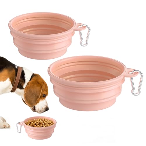 Oushebck 2er-Pack Tragbarer Wassernapf Für Hunde Und Katzen, Zusammenklappbarer Silikon-Trinknapf Für Hunde, Faltbar, Für Die Fütterung Mit Wasser Und Futter Auf Reisen Oder Zu Hause (Rosa) von Oushebck