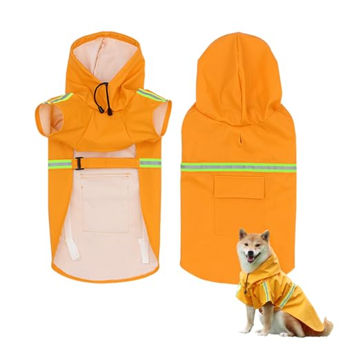 Wasserdichter Hunderegenmantel, Hunderegenmantel Mit Kapuze, Kragen, Reflektierenden Streifen Und Loch Für Das Geschirr, Verstellbare Hunderegenjacke Für Mittelgroße Und Große Hunde (4XL,Orange) von Oushebck