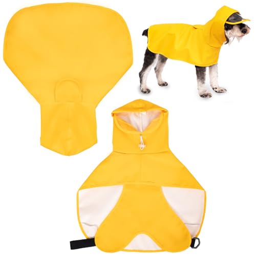 Oushebck wasserdichte Hundejacke, Hunderegenmantel Mit Kapuze, Kragen Und Löchern Für Das Geschirr, Verstellbare wasserdichte Jacke Für Kleine Hunde (L) von Oushebck