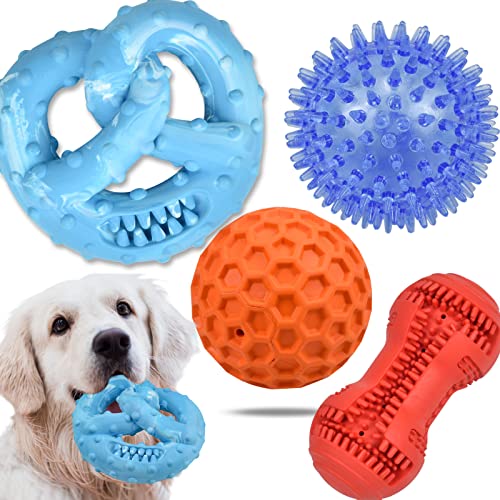 Hundespielzeug Unzerstörbar Kauspielzeug Hund - 4 Stück aus Hartgummi mit Konvexes Design stark interaktives Spielzeug für große kleine Hunde, Zähne reinigen und Zahnfleisch massieren von Ousiya