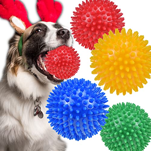 Ousiya 4.5" Hundespielzeug Ball Kauspielzeug für Zahnen, BPA frei ungiftig,Spikey Hund Bälle für mittlere, große & kleine Hunde, langlebige Hundespielzeug für aggressive Kau von Ousiya