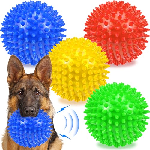 Ousiya 4.5" Hundespielzeug Ball Kauspielzeug für Zahnen, BPA frei ungiftig,Spikey Hund Bälle für mittlere, große & kleine Hunde, langlebige Hundespielzeug für Aggressive Kau von Ousiya