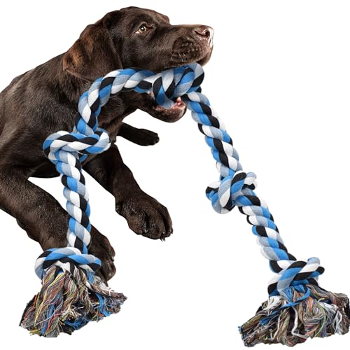 Ousiya Großes Hundeseilspielzeug für aggressive Kauer, 98 cm langes robustes Hundekauseil für große Hunde, 5 Knoten, unzerstörbares Hundeseil, Hundespielzeug für Training & Hundezahnreinigung von Ousiya