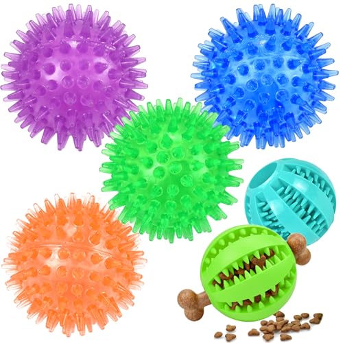 Ousiya Squeaky Hund Bälle, Hund behandeln Spielzeug Bälle, Spikey Hund Bälle behandeln Dispenser Hund Ball, kleine und mittlere Aggressive Kauer kauen interaktive Spielzeug Bälle von Ousiya