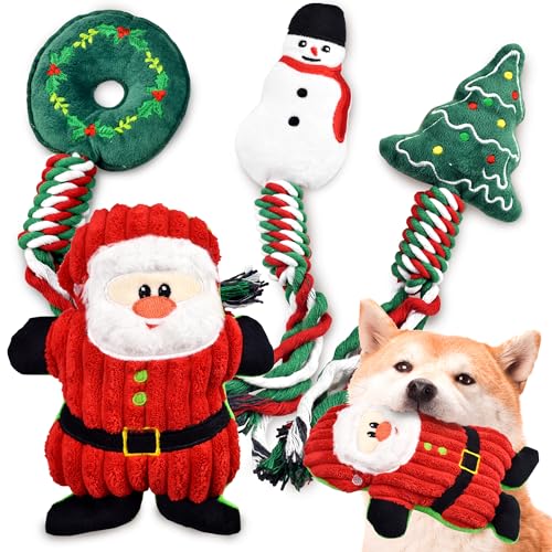 Ousiya Weihnachts-Hundespielzeug, 4 Stück, Weihnachts-Plüsch-Hundespielzeug für große, mittelgroße und kleine Hunde, Kauspielzeug, Weihnachtsgeschenk von Ousiya