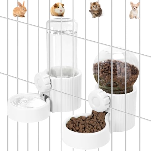 Automatischer Wasserspender zum Aufhängen, 1 l automatischer Schwerkraft-Haustier-Futterspender und 1 l Wasserspender-Set, 963.9 g Käfig, Katzen-, Hundefutter- und Wasserspender für Kätzchen, Welpen, von Outamateur