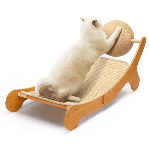 Outamateur Katzenhängemattenstuhl, 3 in 1 Katzenkratz-Lounge, Katze Mini Strandkorb mit Spielzeugball, Katzenbetten mit abnehmbarem Sisalpolster für Indoor-Katzen, Welpen, Kaninchen von Outamateur