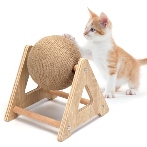 Outamateur Katzenkratzball Spielzeug, Sisal Katzenkratzball mit stabilem Ständer, Interaktives Katzenübungsspielzeug, Katzenkratzball Spielzeug für Katze Interaktives Spielen und Übung von Outamateur