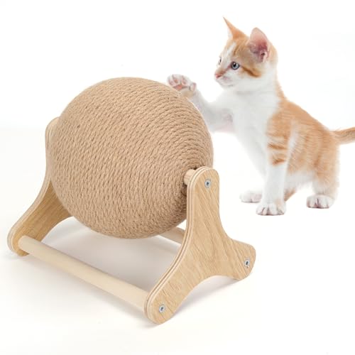 Outamateur Kratzball für Katzen, Sisal-Kratzball mit stabilem Ständer, interaktives Katzenübungsspielzeug, Katzenkratzball für interaktive Übung und Spielen von Outamateur