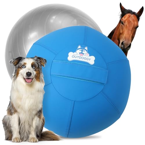 Herding Ball für Hunde, 63,5 cm, strapazierfähiges Hundespielzeug mit durchgehendem Haken- und Schlaufen-Reißverschluss-Schutz, verbesserte Haltbarkeit beim Herden, Jagen und Spielen im Freien, Blau von Outdoggy