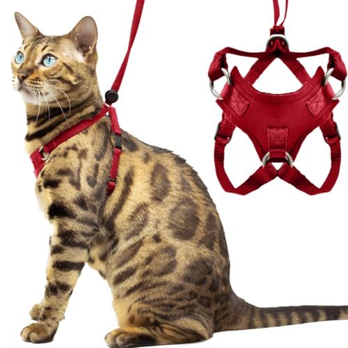 Houdini™ Ausbruchsicheres Katzengeschirr und Leine, Set von OutdoorBengal für Spaziergänge mit Katzen und Kätzchen, Rot, große Katze von OutdoorBengal