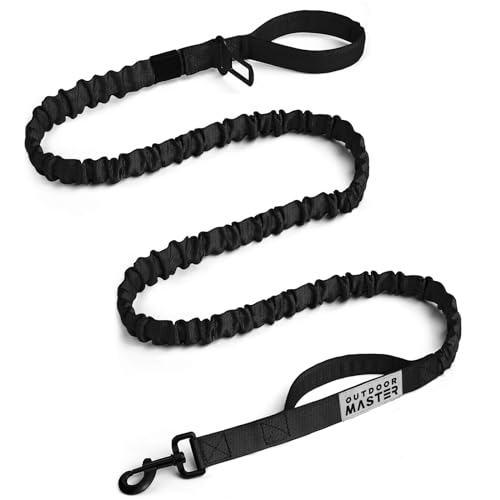 OutdoorMaster Bungee-Hundeleine, robuste Hundeleine mit Stoßdämpfung, 2 gepolsterte Griffe, Trainingsleine, verbesserte Hundesicherheit und Komfort, Schwarz, 1,8 m von OutdoorMaster