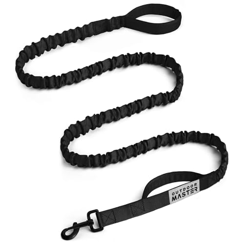 OutdoorMaster Bungee-Hundeleine, robuste Hundeleine mit Stoßdämpfung, 2 gepolsterte Griffe, Trainingsleine, verbesserte Hundesicherheit und Komfort (schwarz, 1,8 m) von OutdoorMaster