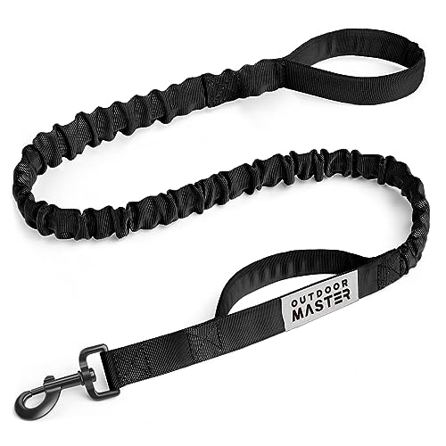 OutdoorMaster Bungee-Hundeleine, robuste Hundeleine mit Stoßdämpfung, 2 gepolsterte Griffe, Trainingsleine, verbesserte Sicherheit und Komfort des Hundes (Schwarz, 1,2 m) von OutdoorMaster