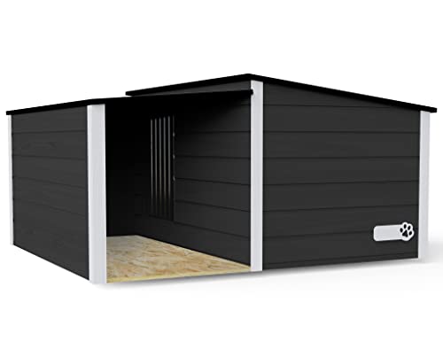 Outentin Hundehütte Isoliert Winterfest - Hundehaus XL Für Große Hunde- Luxus Hundehütte Outdoor mit Vordach - Wasserdicht und Isolierte Hundehütte - 123 x 105 x 53 cm (Grau - Weiß) von Outentin