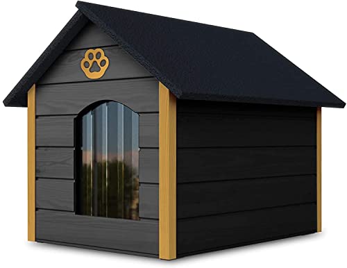 Outentin Hundehütte Outdoor Winterfest Isoliert - Gemütliches und stilvolles Hundehaus XL - Hundehaus draußen für große Hunde - Wasserdicht Hundehöhle - 104 x 90 x 74 cm (Grau - Gelb) von Outentin