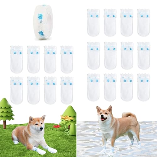 20PCS Dog Disposable Foot Covers, Dog Foot Covers with Adjustable Self-Adhesive Bandage, Disposable Waterproof Dog Boots for Paw Protection (20 PCS A, S) von Oveallgo