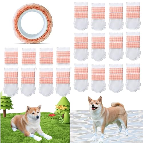 20PCS Dog Disposable Foot Covers, Dog Foot Covers with Adjustable Self-Adhesive Bandage, Disposable Waterproof Dog Boots for Paw Protection (20 PCS C, M) von Oveallgo