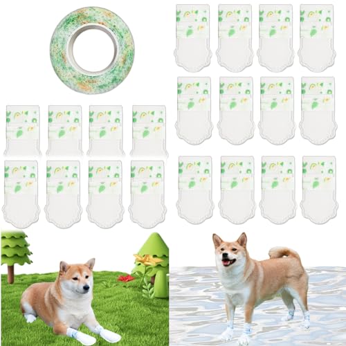 20PCS Dog Disposable Foot Covers, Dog Foot Covers with Adjustable Self-Adhesive Bandage, Disposable Waterproof Dog Boots for Paw Protection (20 PCS D, M) von Oveallgo