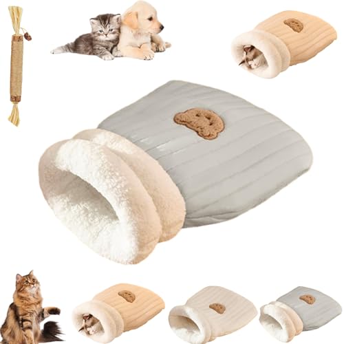 Katzenschlafsack, Weich Flauschig Cat Sleeping Bag, Warm Winterschlafsack Für Katzen, Plüschig Katzen Schlafsack, Waschbare Gemütliche Katzenhöhle für Katzen und Hunde (Blue B, L (54 cm x 45 cm)) von Oveallgo