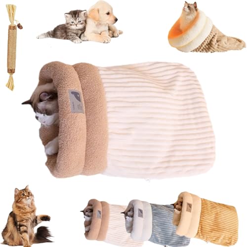 Katzenschlafsack, Weich Flauschig Cat Sleeping Bag, Warm Winterschlafsack Für Katzen, Plüschig Katzen Schlafsack, Waschbare Gemütliche Katzenhöhle für Katzen und Hunde (White A, L (54 cm x 45 cm)) von Oveallgo