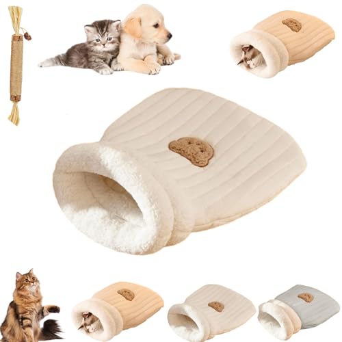 Katzenschlafsack, Weich Flauschig Cat Sleeping Bag, Warm Winterschlafsack Für Katzen, Plüschig Katzen Schlafsack, Waschbare Gemütliche Katzenhöhle für Katzen und Hunde (White B, L (54 cm x 45 cm)) von Oveallgo