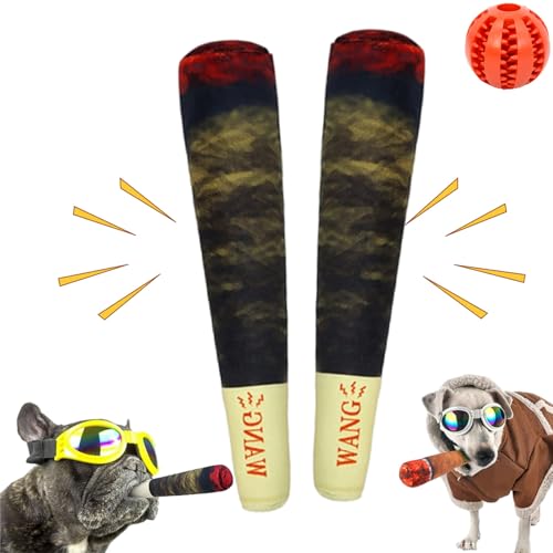 Oveallgo Cigarette Dog Toy, Cigar Shaped Plush Toy, Puppy Chew Squeaky Dog Toy for Teeth Cleaning, Funny Training Dog Toy (2PCS A) von Oveallgo