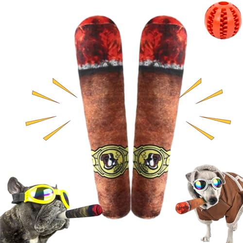 Oveallgo Cigarette Dog Toy, Cigar Shaped Plush Toy, Puppy Chew Squeaky Dog Toy for Teeth Cleaning, Funny Training Dog Toy (2PCS B) von Oveallgo