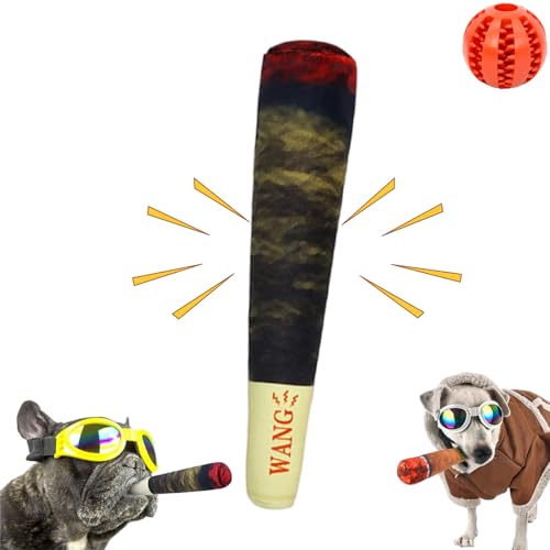 Oveallgo Cigarette Dog Toy, Cigar Shaped Plush Toy, Puppy Chew Squeaky Dog Toy for Teeth Cleaning, Funny Training Dog Toy (A) von Oveallgo