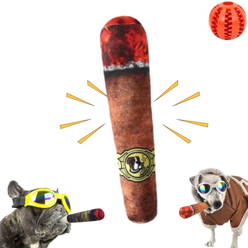 Oveallgo Cigarette Dog Toy, Cigar Shaped Plush Toy, Puppy Chew Squeaky Dog Toy for Teeth Cleaning, Funny Training Dog Toy (B) von Oveallgo