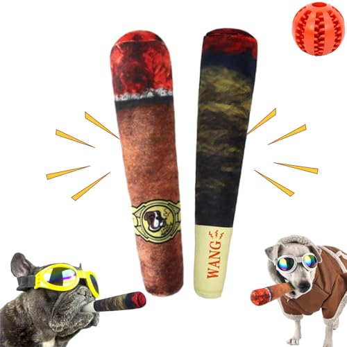 Oveallgo Cigarette Dog Toy, Cigar Shaped Plush Toy, Puppy Chew Squeaky Dog Toy for Teeth Cleaning, Funny Training Dog Toy (Mix) von Oveallgo