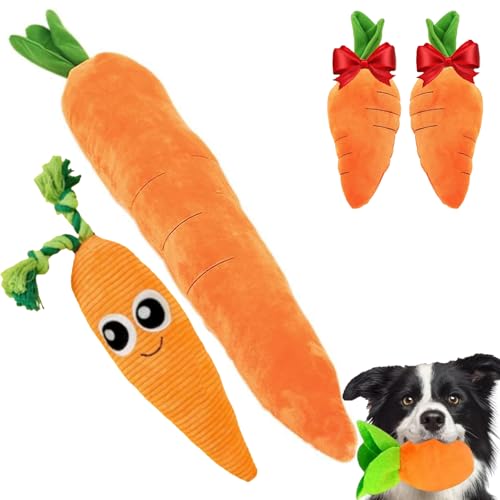 Oveallgo Giant Carrot Dog Toy, 29.5" Large Carrot Dog Toy Bolt with Sound, Cute Plush Carrot Durable Dog Chew Toys for Aggressive Chewers (XL+L) von Oveallgo