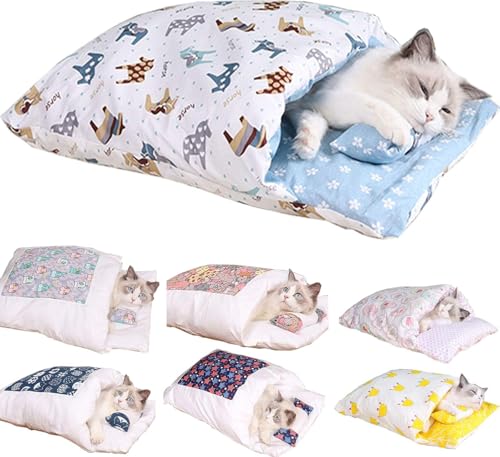 Oveallgo Katzen Schlafsack HöHle, Schlafsack FüR GroßE Katzen, Cat Sleeping Bag, Cat Bed Cave (Blau, L) von Oveallgo