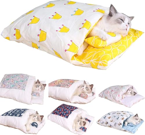 Oveallgo Katzen Schlafsack HöHle, Schlafsack FüR GroßE Katzen, Cat Sleeping Bag, Cat Bed Cave (Gelb, L) von Oveallgo