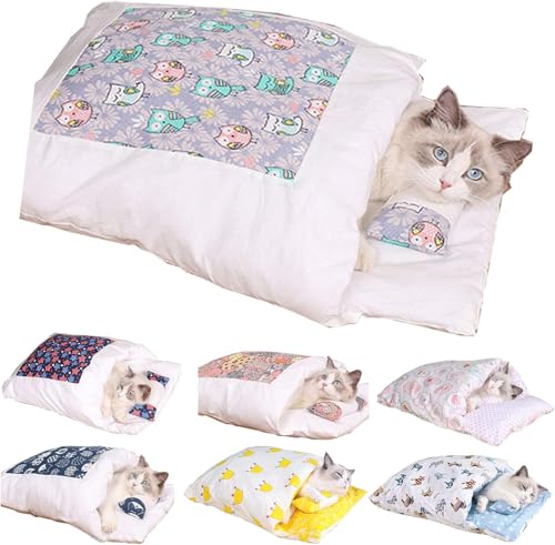 Oveallgo Katzen Schlafsack HöHle, Schlafsack FüR GroßE Katzen, Cat Sleeping Bag, Cat Bed Cave (Lila, L) von Oveallgo