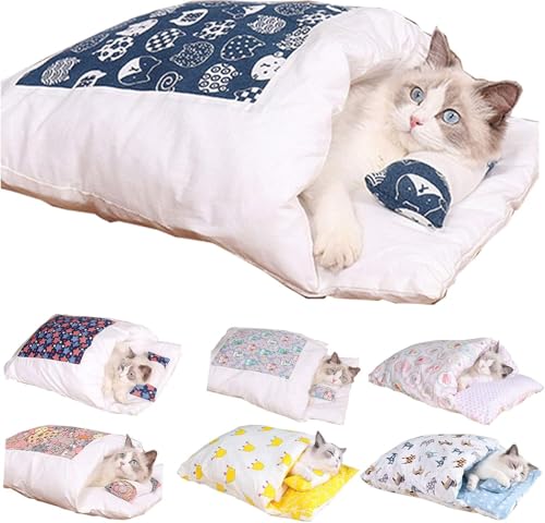 Oveallgo Katzen Schlafsack HöHle, Schlafsack FüR GroßE Katzen, Cat Sleeping Bag, Cat Bed Cave (Marineblau, L) von Oveallgo