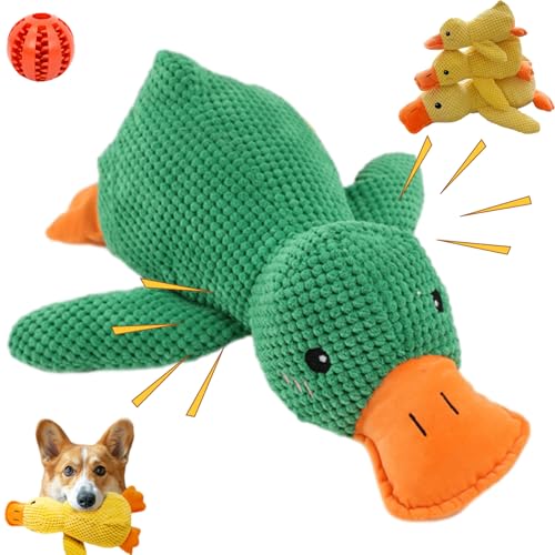 Oveallgo Pfotenstern Anti Stress Ente, Anti Stress Ente Hund, Beruhigendes Hundespielzeug in Form Einer Ente, Plüsch Quietsch Interaktiv Anti Stress Ente (Green, L) von Oveallgo