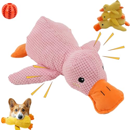 Oveallgo Pfotenstern Anti Stress Ente, Anti Stress Ente Hund, Beruhigendes Hundespielzeug in Form Einer Ente, Plüsch Quietsch Interaktiv Anti Stress Ente (Pink, L) von Oveallgo