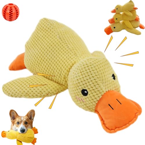 Oveallgo Pfotenstern Anti Stress Ente, Anti Stress Ente Hund, Beruhigendes Hundespielzeug in Form Einer Ente, Plüsch Quietsch Interaktiv Anti Stress Ente (Yellow, L) von Oveallgo