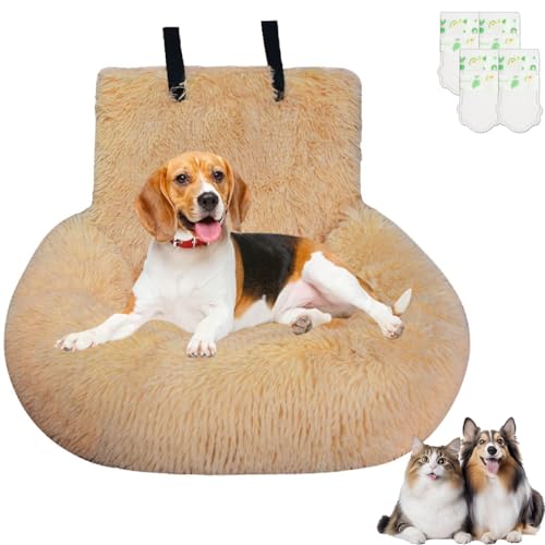 Pelzbarn Autositz Hund, Cuddly Furbarn Car Seat Dog, Flauschig Abnehmbarer Und Waschbarer Hundesitz Mit Dicken Kissen, Pelzbarn Autositz Für Mittlere Große Hunde (Beige, M (72 * 60cm) von Oveallgo