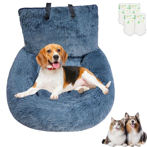 Pelzbarn Autositz Hund, Cuddly Furbarn Car Seat Dog, Flauschig Abnehmbarer Und Waschbarer Hundesitz Mit Dicken Kissen, Pelzbarn Autositz Für Mittlere Große Hunde (Dark Blue, M (72 * 60cm) von Oveallgo