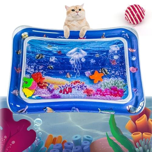 Wassermatte Katze, Katzensensor-Wasserspielmatte, verdickte Wassersensor-Spielmatte für Katzen mit Fisch, Cool Comfort Wassermatte Baby (F, One Size) von Oveallgo